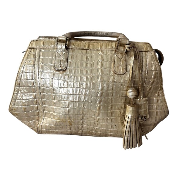 Brahmin Tucker Agave Cream Handbag Crocodile Embossed Top Handle Bag/Purse READ - Picture 1 of 12